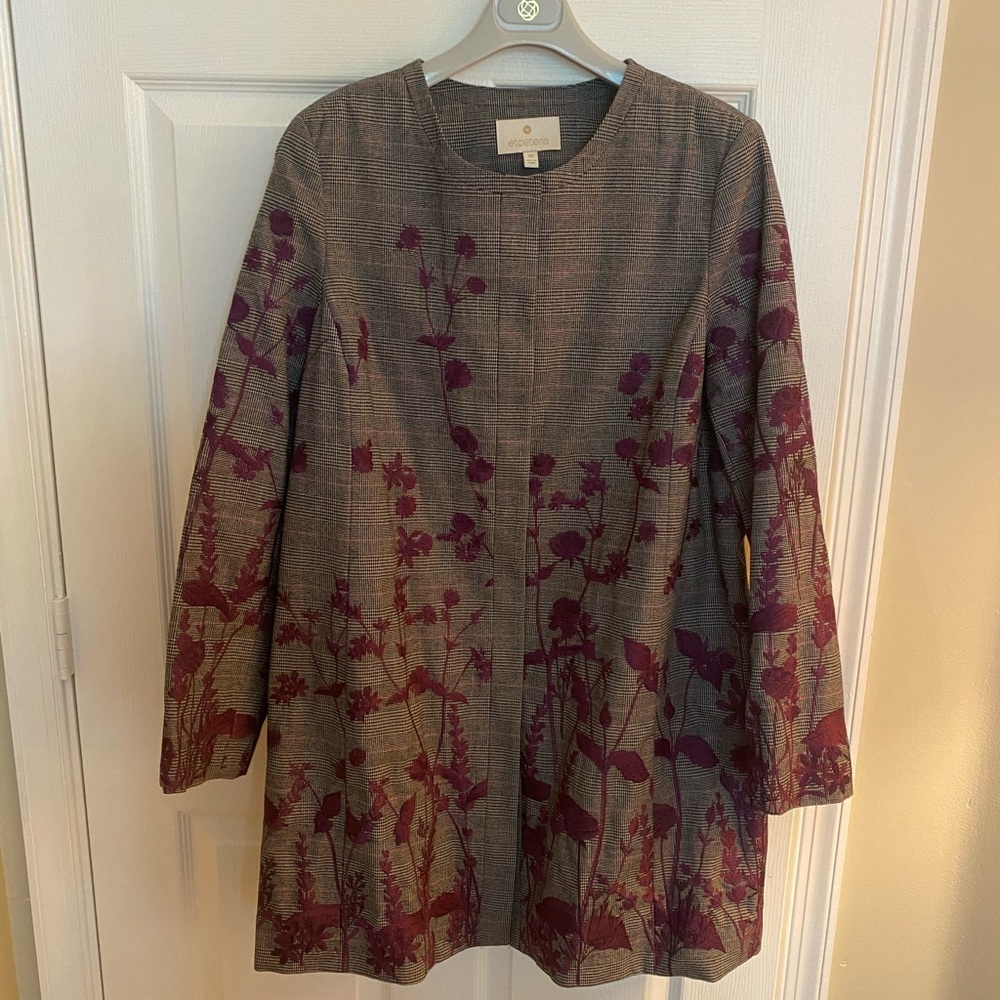Embroidered Plaid Midi Coat